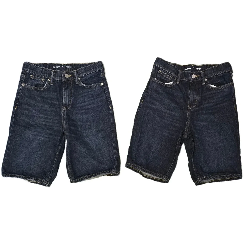 2 pair Old Navy Denim Short Kid 14 Slim Dark Wash Excellent‎ Original Loose (B)
